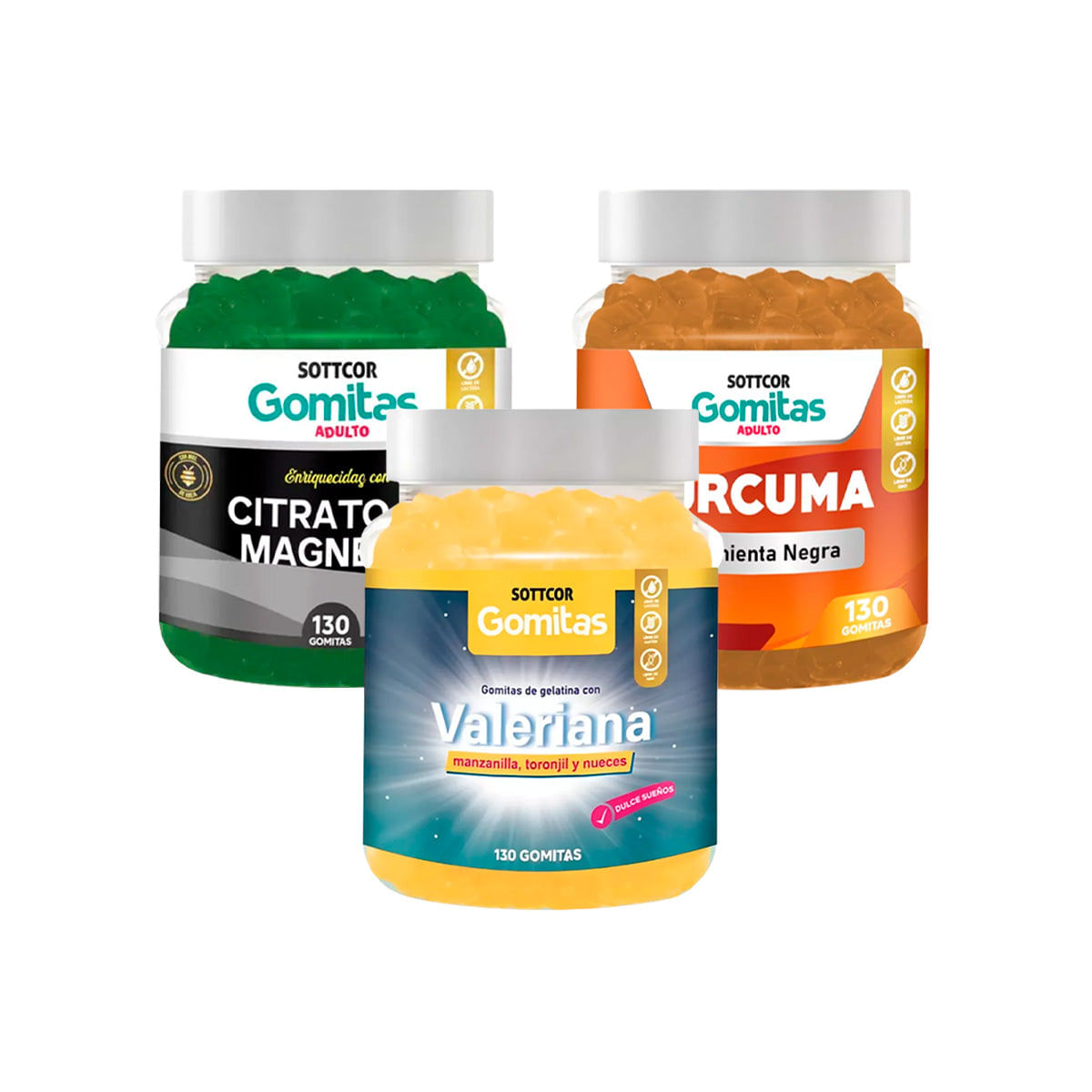 Pack Gomitas Citrato De Magnesio + Valeriana + Cúrcuma Sottcor Adultos