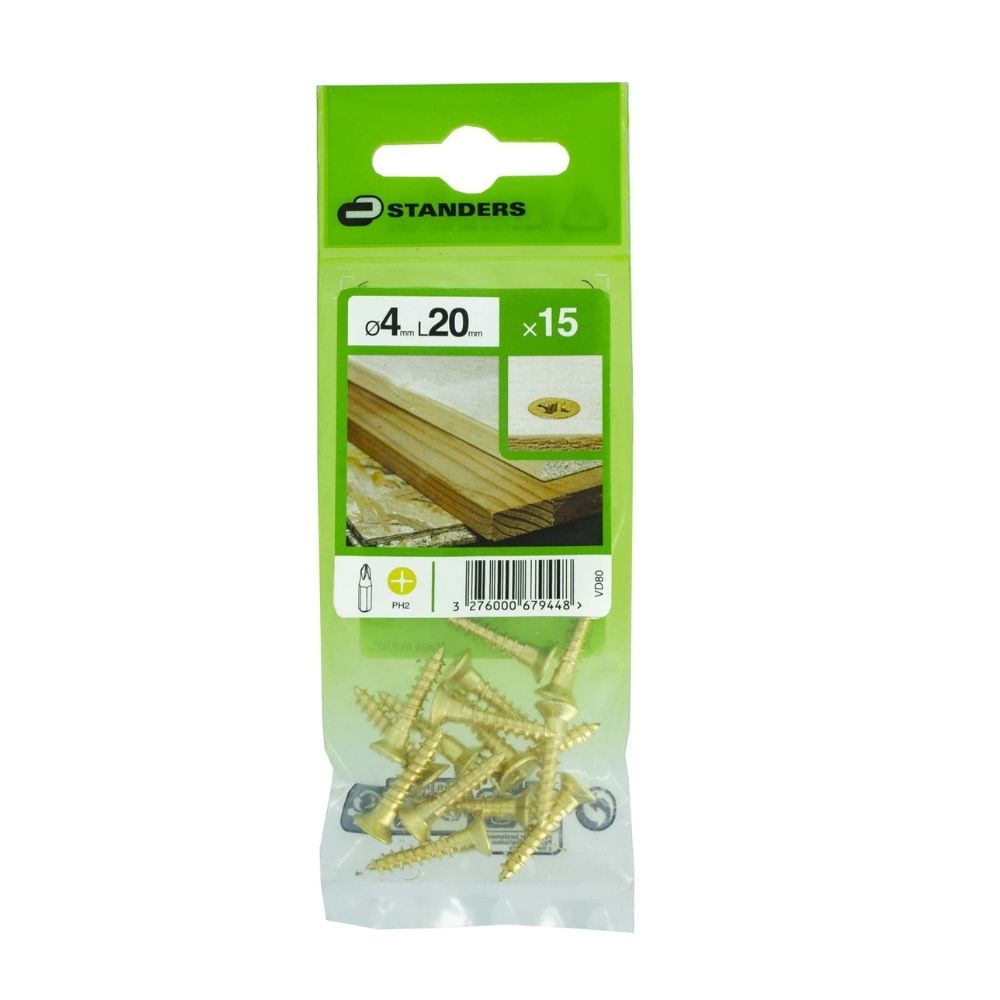 Tornillo Phillips C.ave Latón 4x20mm 15 unidades Standers