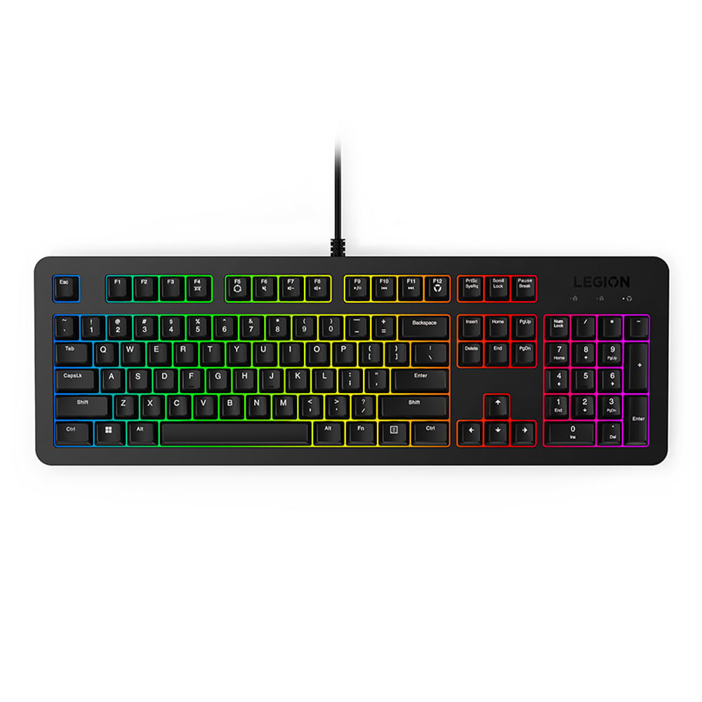 Teclado gamer Lenovo Legion KM310 RGB, membrana, alámbrico, USB, español, 24 teclas anti-ghosting, negro