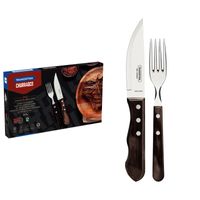 Juego de Cubiertos para Asado Jumbo Tramontina de Acero Inoxidable con Mango Castaño Polywood, 12 piezas.