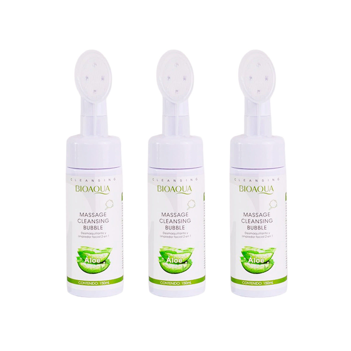 Espuma Limpiadora Facial Aloe 2 En 1 Desmaquillante 150gr Bioaqua 3 und