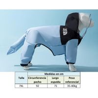 Impermeable premium para perros grandes 35-40kg celeste 100% antilluvia 7XL