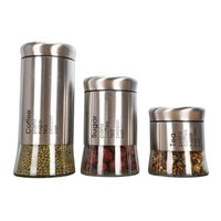 Set 3 Envase Especiero Vidrio Con Tapa Acero Inoxidable