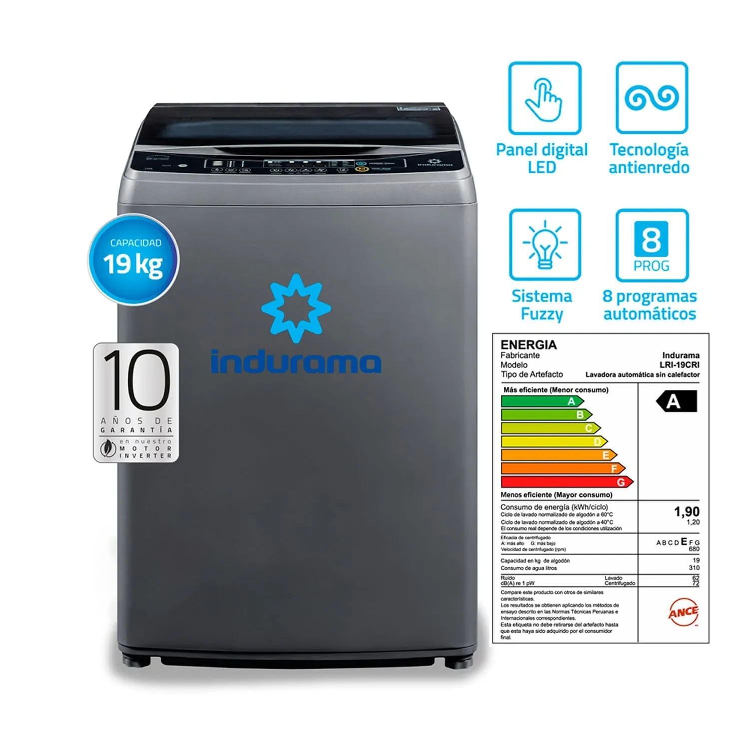 Lavadora Automática Indurama LRI-19CRI Croma 19 Kg