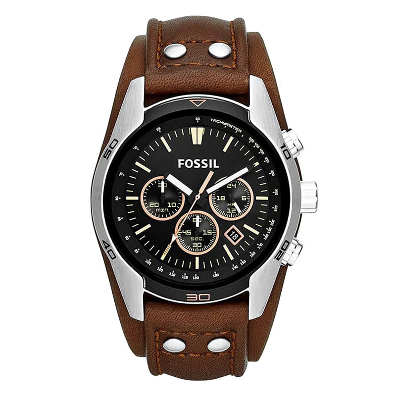 Reloj Fossil Acero Negro con Plateado y Cuero Marron CH2891 FOS-2