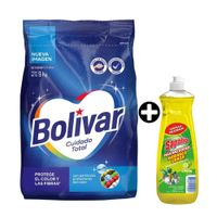 COMBO Detergente en Polvo Bolivar Cuidado Total 9kg + Lavavajilla líquida Sapolio Limón 1.25 litros