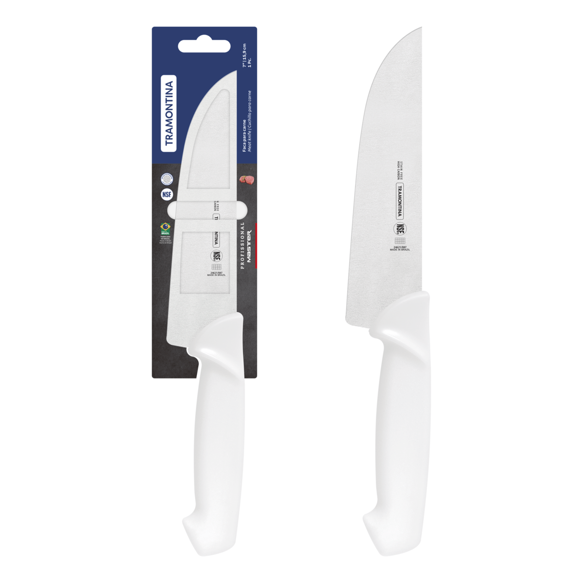 Cuchillo Carnicero Tramontina Profesional con Lámina en Acero Inoxidable y Mango de Polipropileno Blanco 7""