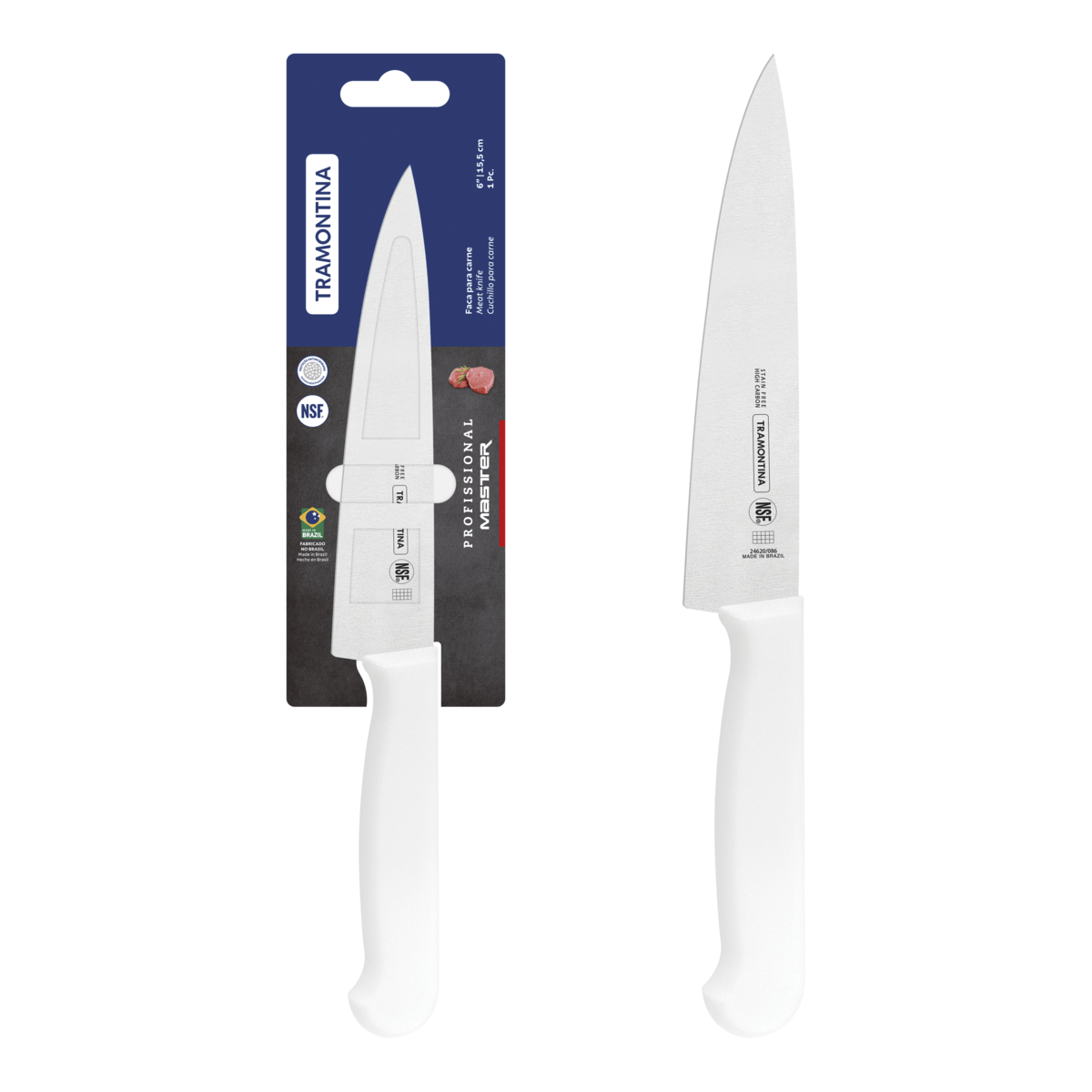Cuchillo para Carne Tramontina Profissional con Lámina de Acero Inoxidable y Mango de Polipropileno Blanco con Protección Antimicrobiana 6""