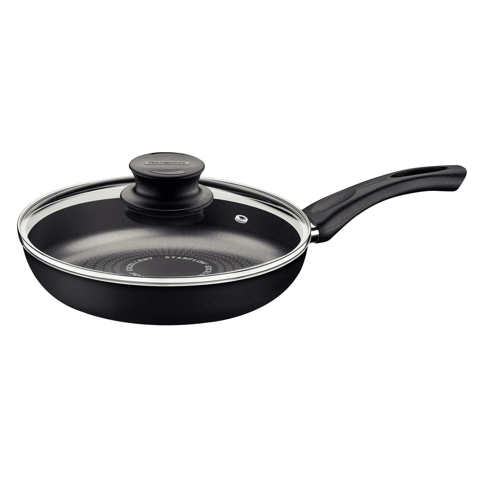 Sartén Recta Tramontina Paris+ en Aluminio con Revestimiento Interno y Externo en Antiadherente Starflon Excellent Negro con Tapa 26 cm 2,3 L