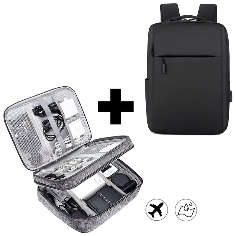 Mochila antirrobo para laptop negro + maletín 2 divisiones gris