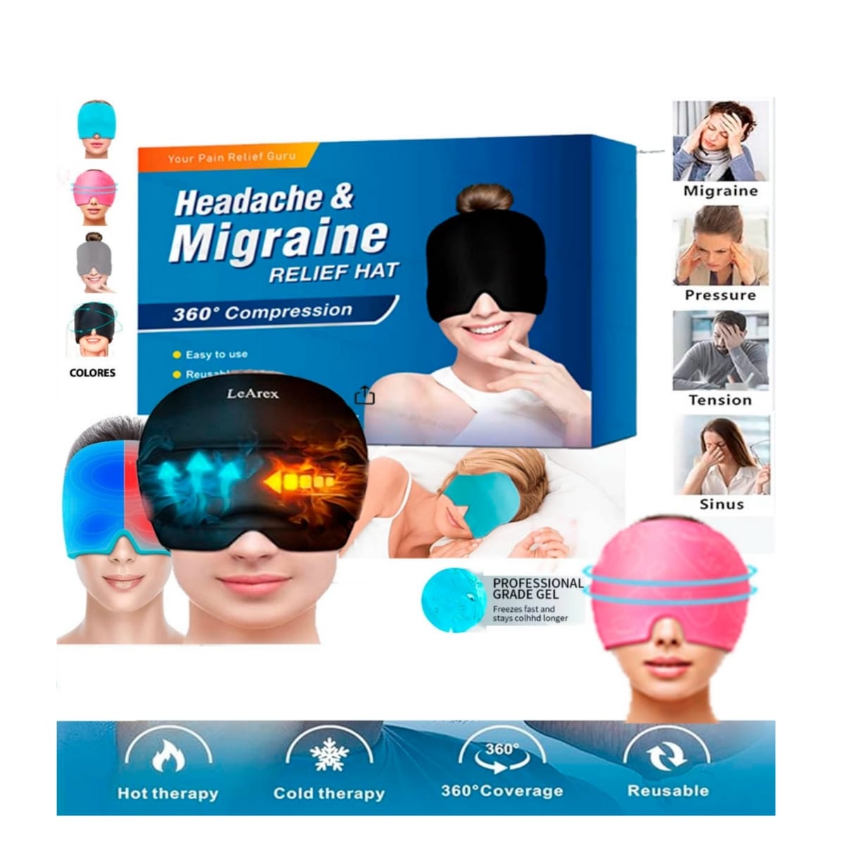 Gorro en Gel Para Alivio de Migraña Rosado