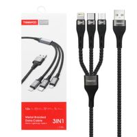 Cable 3 en 1 Carga Rápida 65W, Trenzado Metálico, 1.2m, Compatible con iPhone, Android y más