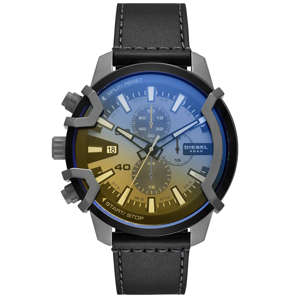 Reloj Diesel Griffed DZ4584 Para Hombre Fecha Cronómetro Correa Cuero Negro