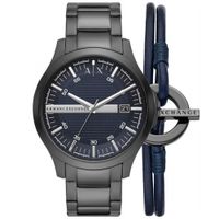 Reloj Armani Exchange Hampton AX7127 Set Pulsera Para Hombre Gunmetal Azul