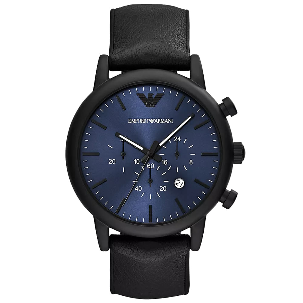 Reloj Emporio Armani Luigi AR11351 Fecha Cronometro Acero Inoxidable Correa De Cuero Negro