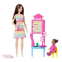 Muñeca Barbie Maestra Cabello Castaño Con Niña
