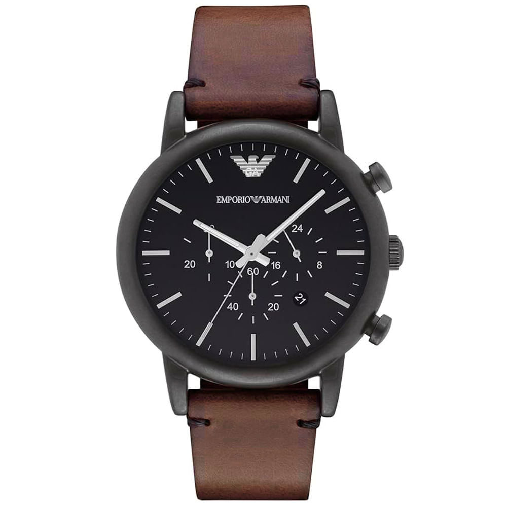 Reloj Emporio Armani Luigi AR1919 Fecha Cronometro Cuero Marrón Dial Negro