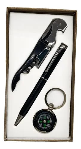 set regalo saca corcho destapador y brujula llavero