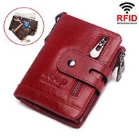 Billetera Hombre Cuero Genuino Jeep Monedero Protección Rfid - ROJO