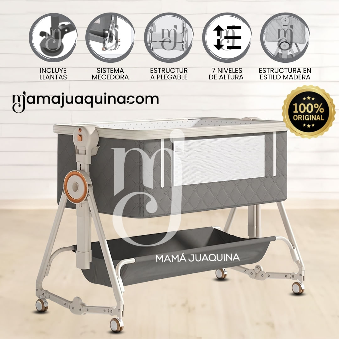 Cuna Colecho Mecedora Plegable 2 en 1 «LONE» de Lujo Gris