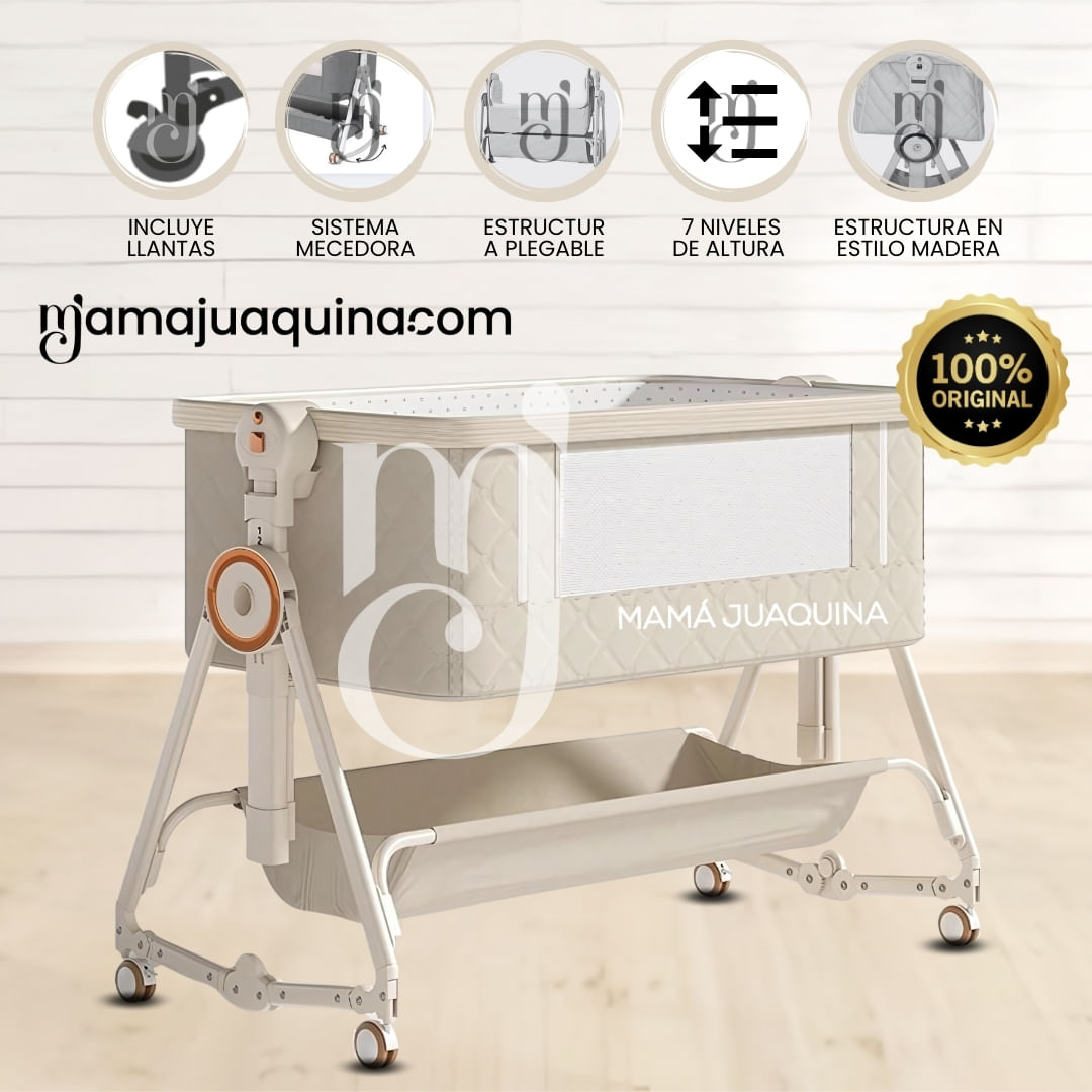 Cuna Colecho Mecedora Plegable 2 en 1 «LONE» de Lujo Beige