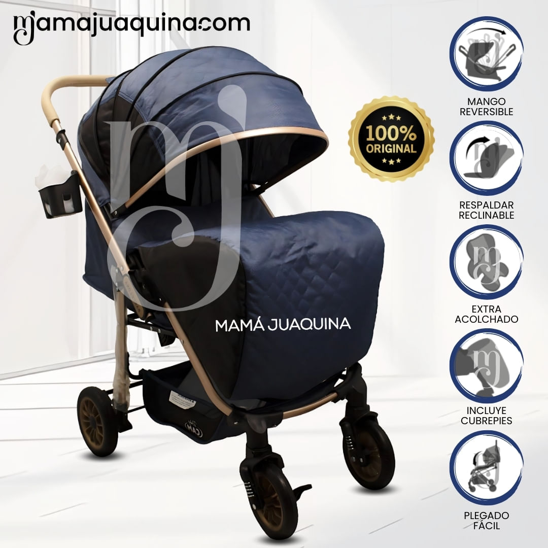 Coche Cuna de Lujo «BARCE NEW» Mango Reversible Azul