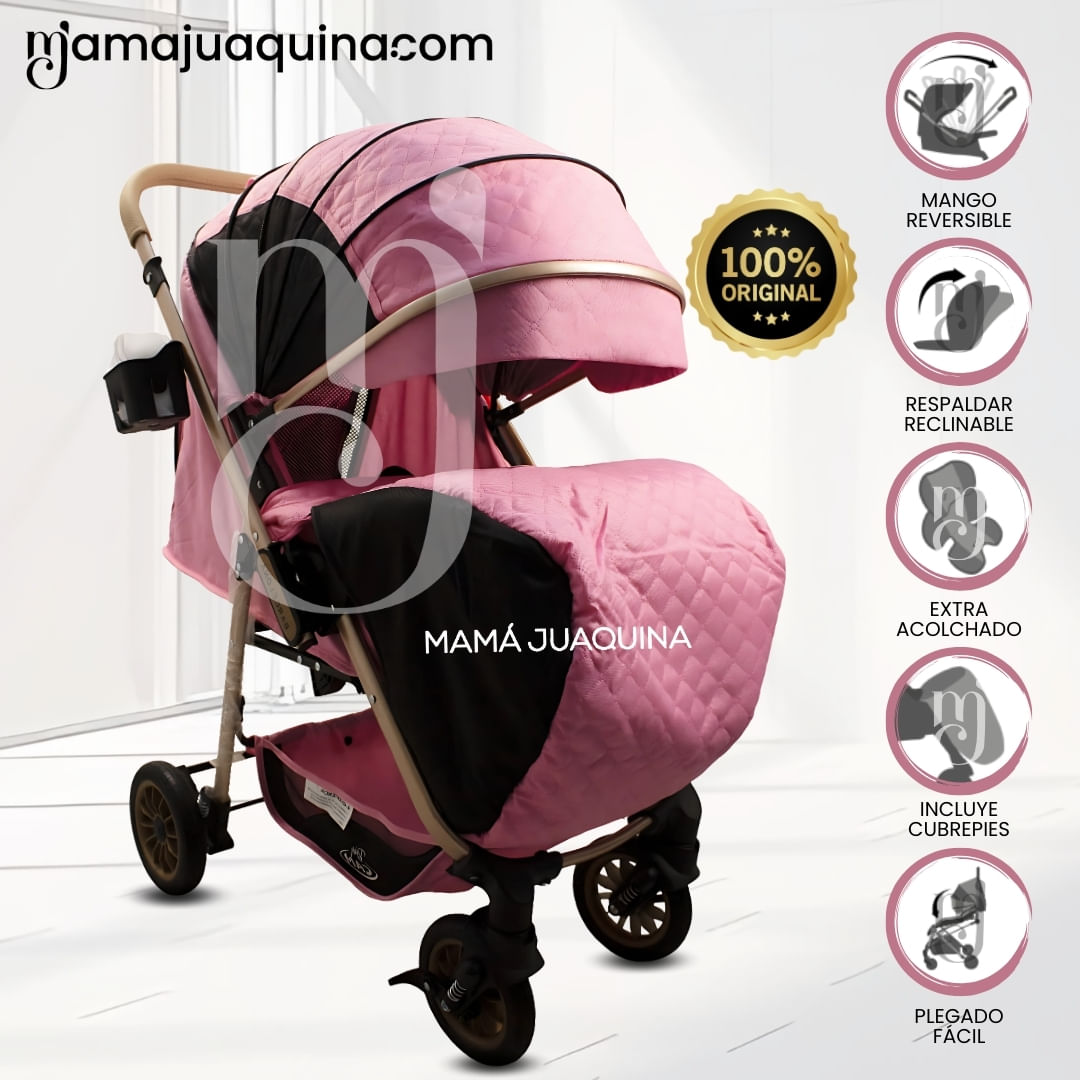 Coche Cuna de Lujo «BARCE NEW» Mango Reversible Rosa