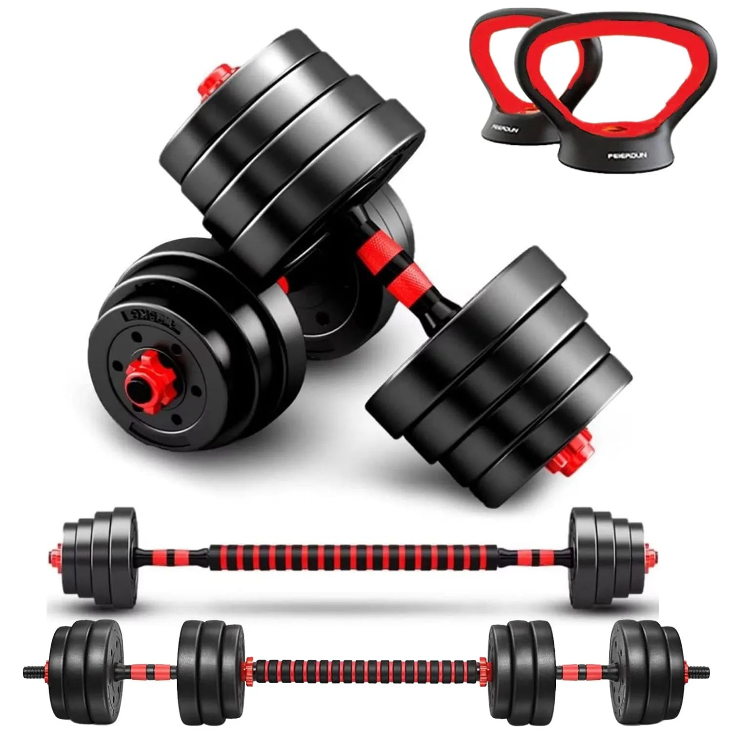 Mancuernas Set de 20 Kg Convertibles + Barra + Asas - copy