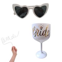 Combo playero novia despedida de soltera copa, cañita y lentes corazones blancos