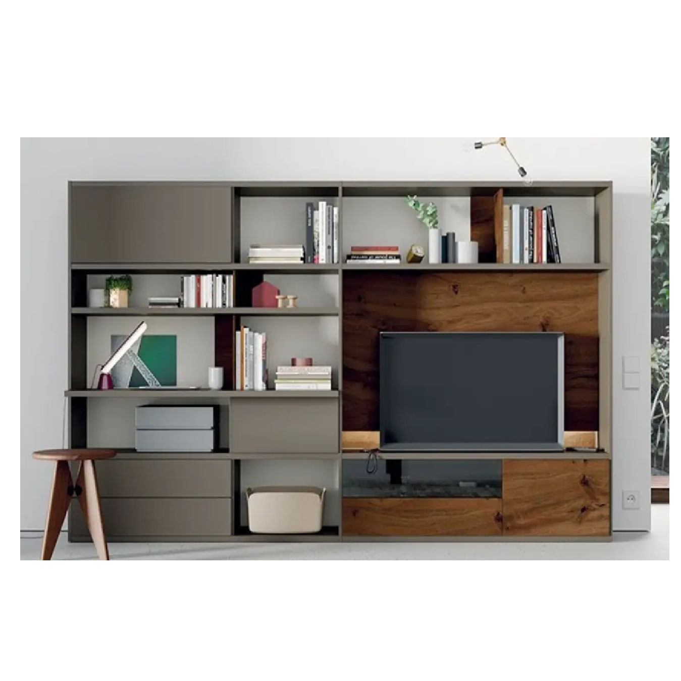 Mesa de TV Moderna con Estanteria Maverick color Taupe/Dolcetto con cajones TU MESITA