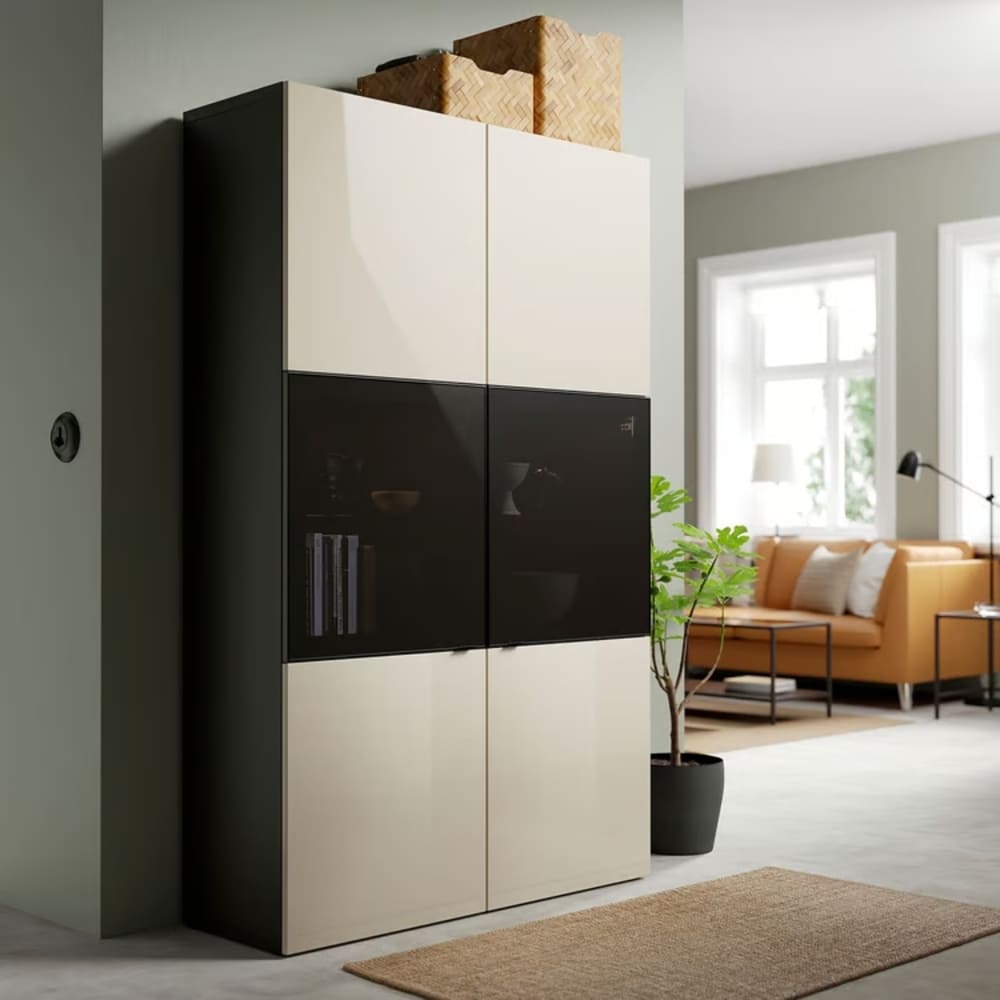 Vitrina Moderna Soken con Puertas de Vidrio Color Negro/Blanco TU MESITA
