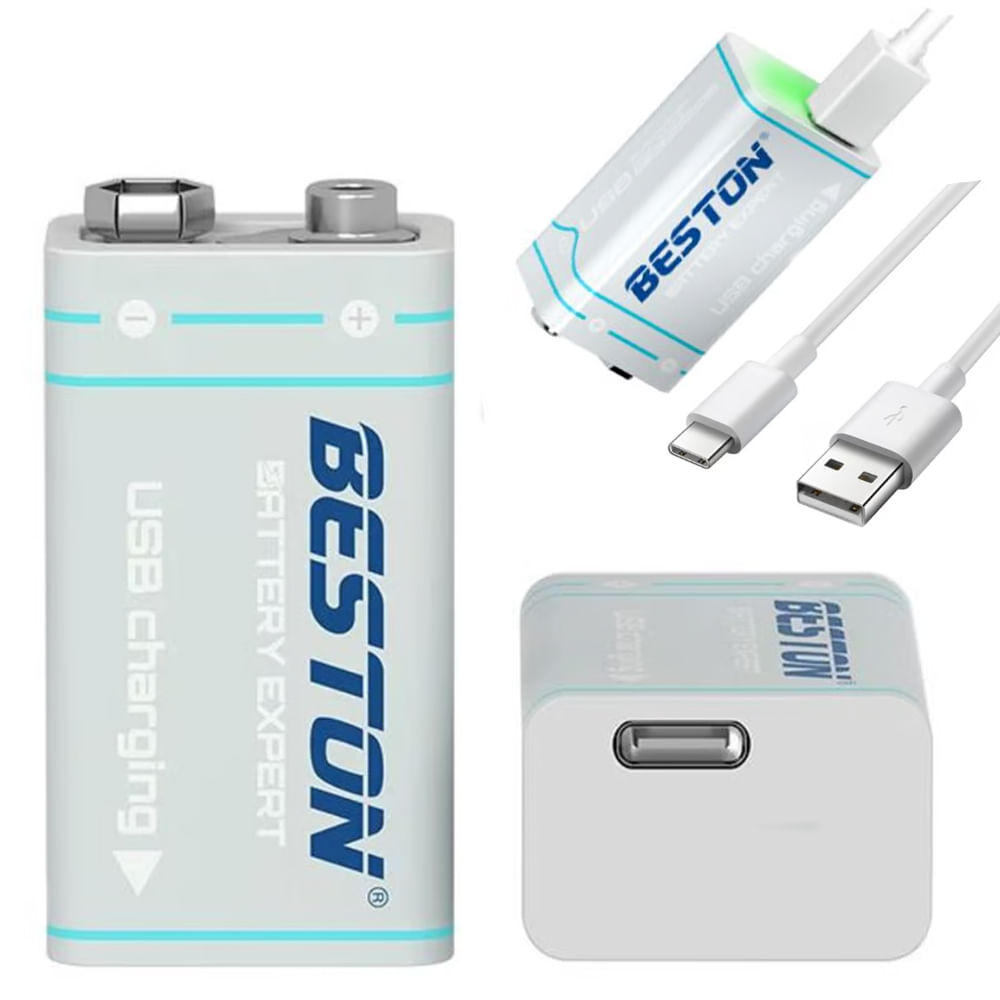 Bateria de Litio Pila 9V Recargable USB tipo C BESTON 1000Mah