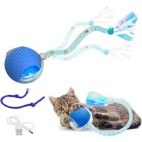 PELOTA INTERACTIVA PARA GATOS CON 2 SOGAS JUGUETE INTELIGENTE GIRATORIO AZUL