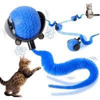 PELOTA INTELIGENTE PARA GATOS JUGUETE INTERACTIVO GIRATORIO CON COLA AZUL