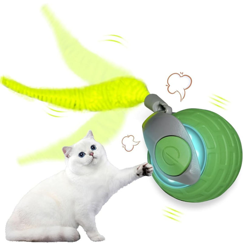 JUGUETE INTERACTIVO PARA GATOS PELOTA INTELIGENTE CON COLA VERDE