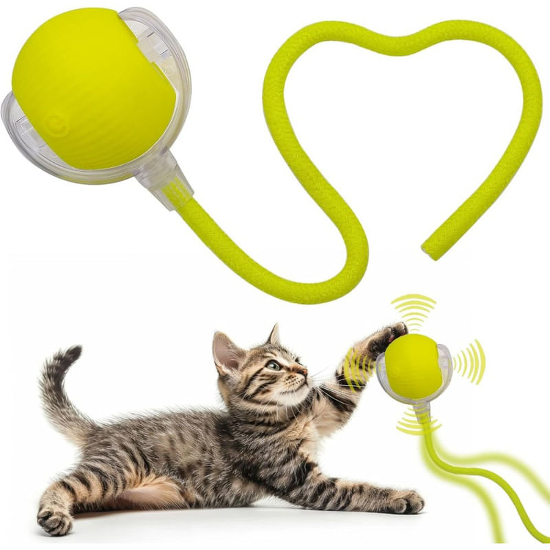 PELOTA INTERACTIVA PARA GATOS CON SOGA JUGUETE INTELIGENTE GIRATORIO AMARILLO