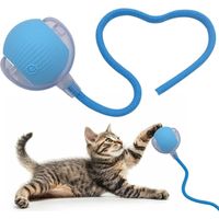 PELOTA INTERACTIVA PARA GATOS CON SOGA JUGUETE INTELIGENTE GIRATORIO CELESTE