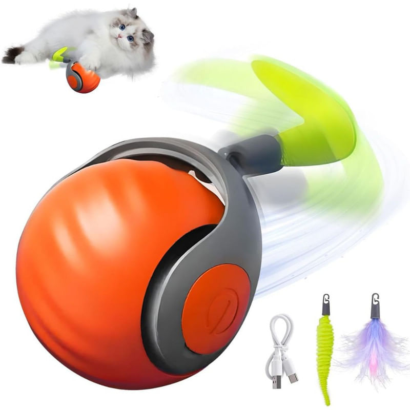 PELOTA INTELIGENTE PARA GATOS CON COLA JUGUETE INTERACTIVO PET GRAVITY NARANJA