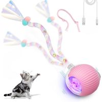 PELOTA INTERACTIVA PARA GATOS CON 2 SOGAS JUGUETE INTELIGENTE GIRATORIO ROSA