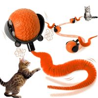 PELOTA INTELIGENTE PARA GATOS JUGUETE INTERACTIVO GIRATORIO CON COLA NARANJA