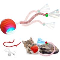 PELOTA INTERACTIVA PARA GATOS CON 2 SOGAS JUGUETE INTELIGENTE GIRATORIO ROJO