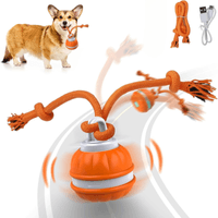 JUGUETE INTERACTIVO PARA PERROS CON SOGA PELOTA GIRATORIA NARANJA