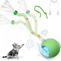 PELOTA INTERACTIVA PARA GATOS CON 2 SOGAS JUGUETE INTELIGENTE GIRATORIO VERDE