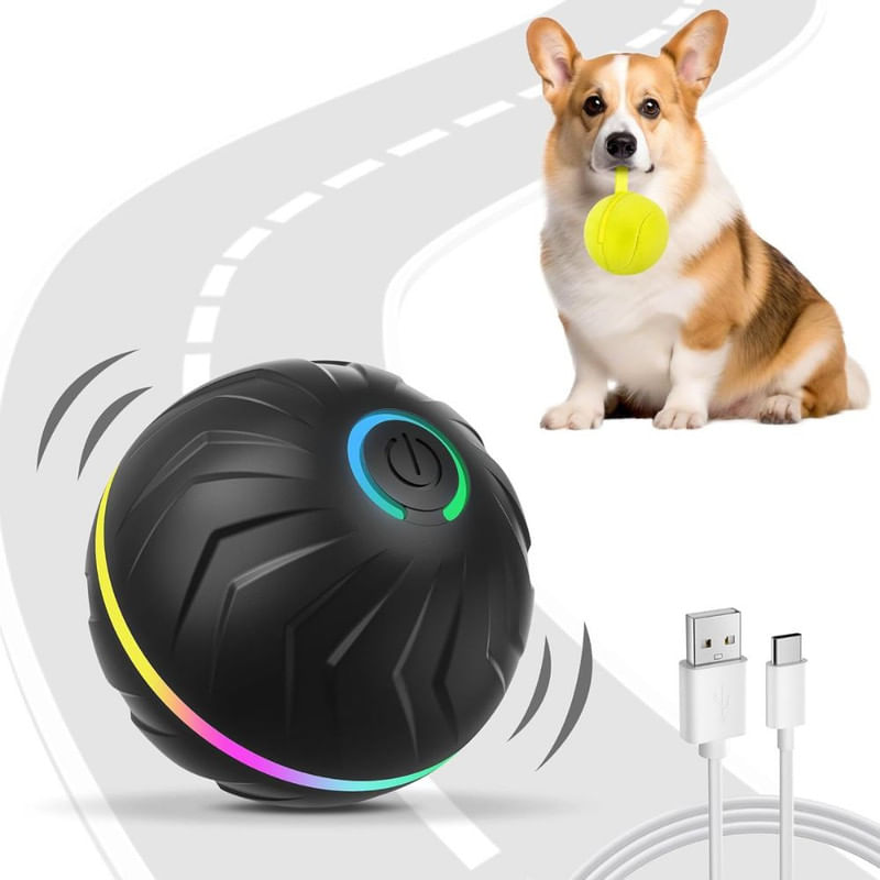 PELOTA INTERACTIVA PARA PERROS JUGUETE LED DE REBOTE D66mm NEGRO