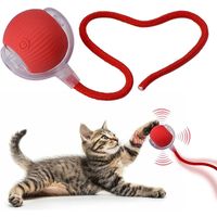 PELOTA INTERACTIVA PARA GATOS CON SOGA JUGUETE INTELIGENTE ROJO GIRATORIO