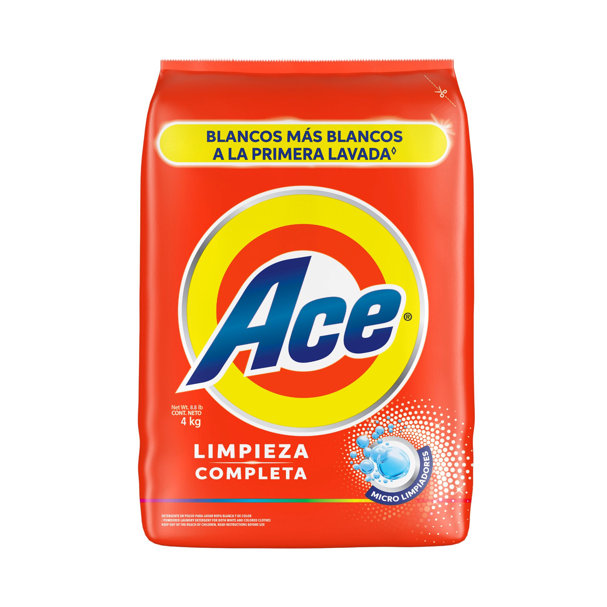 Detergente en Polvo ACE Limpieza Completa Bolsa 4Kg