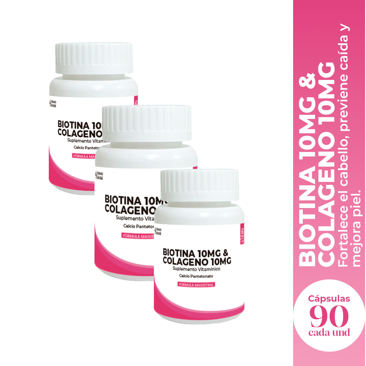 Biotina 10mg & Colageno 100mg 90cápsulas Dermo Sumak 3und