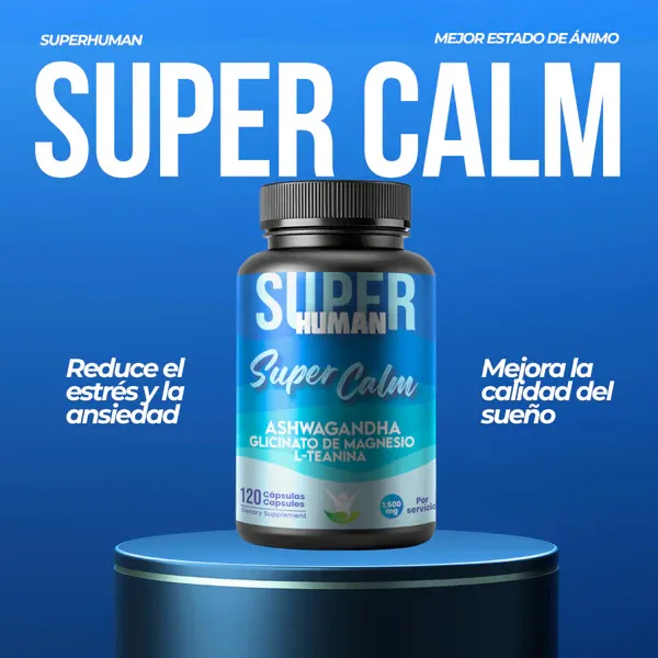 Super Calm™ - Cápsulas de L-Teanina, Ashwagandha y Glicinato de Magnesio Reduce el Cortisol Relajaci