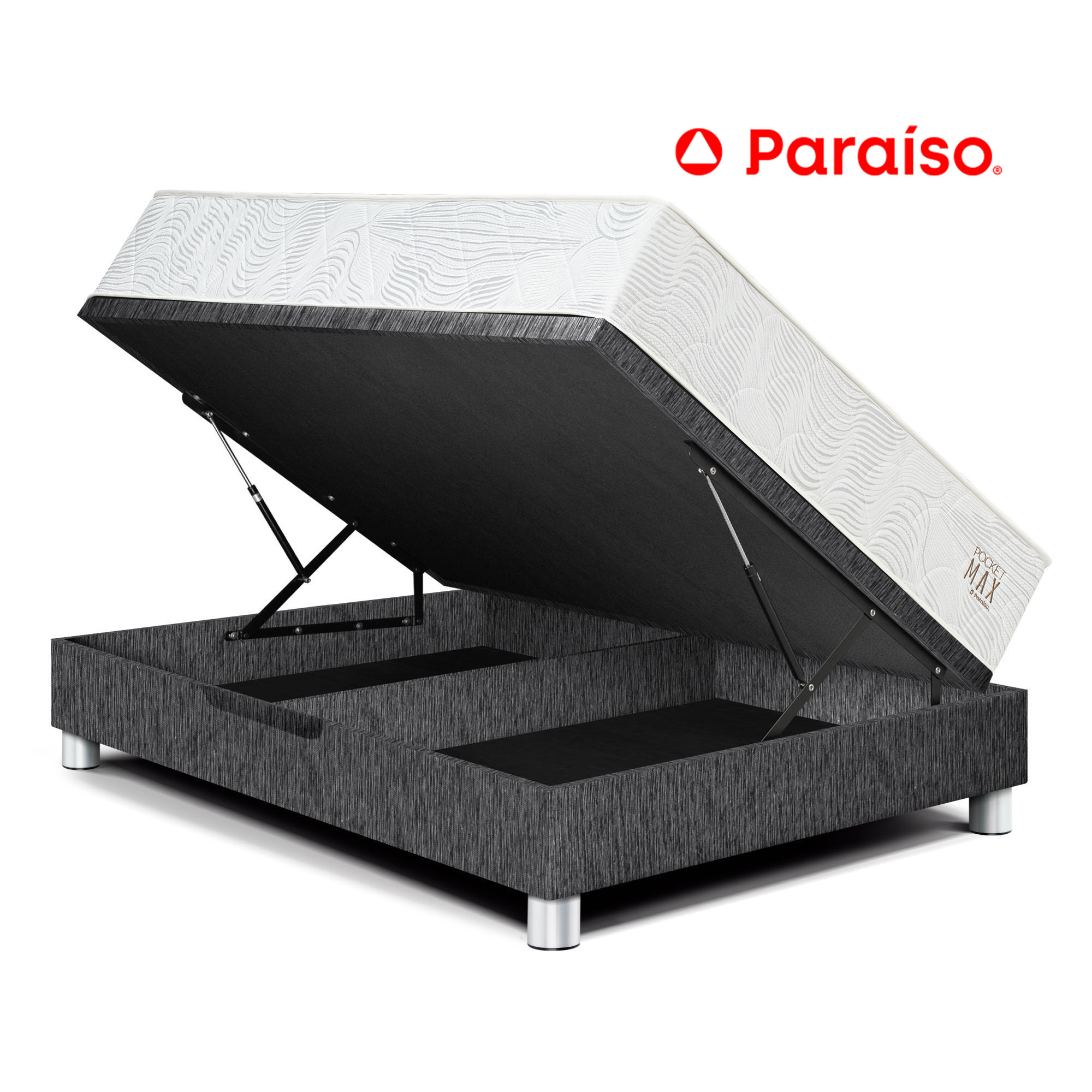 Cama Boxet PARAISO Pocket Max 2 Plazas Charcoal