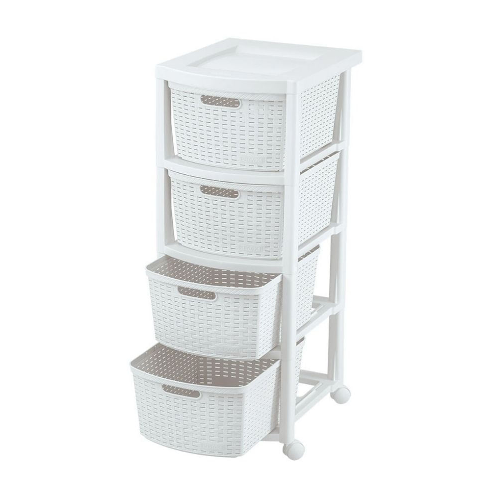 Cajonero Rattan 4 gavinetes Blanco Nieve Rimax